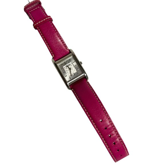 Authentic COACH Ladies Watch Rectangle Bezel Purple Leather Band 24mm - Picture 1 of 9